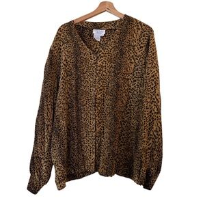 100% Silk TESS Animal Print Blouse Shirt sz 2X